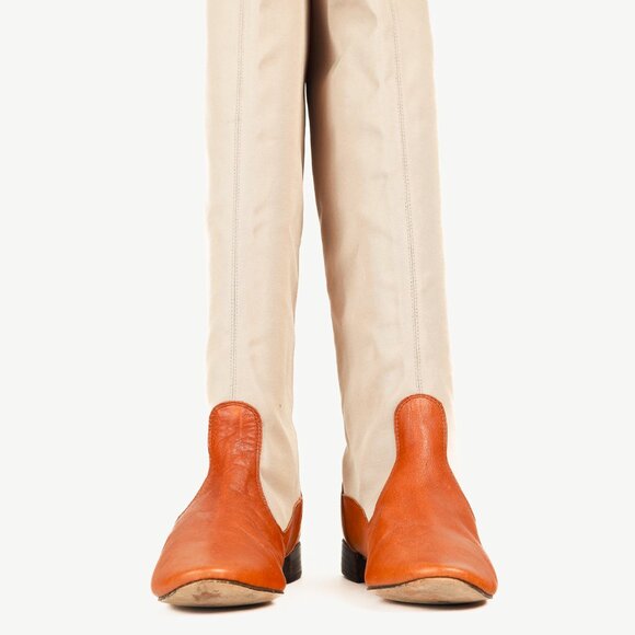 Repetto Beige & Cognac Canvas Leather Tall Boots - Picture 2 of 11